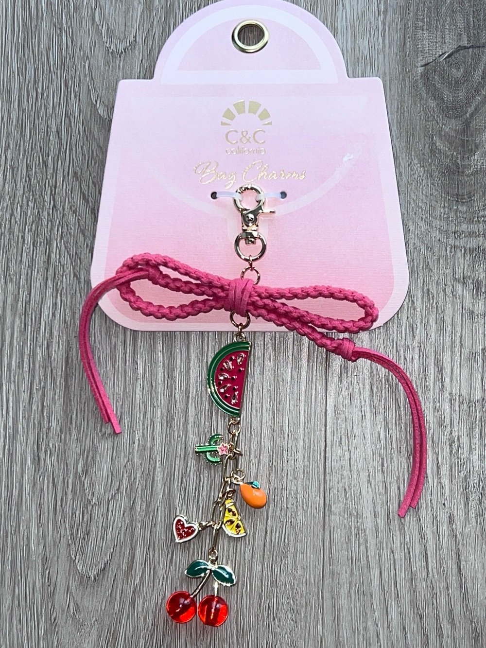 C&C California Cherry Fruit Bag Charm Clip-On Chain Purse Accessory Pink